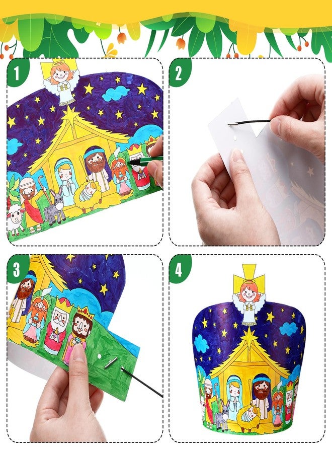 ReliThick 24 Pcs Christmas Nativity Scene Craft Kit Color Your Own Christmas Christian Paper Crowns Religious DIY Crafts with Elastic Cord for Home Church Party Activities - Image 3